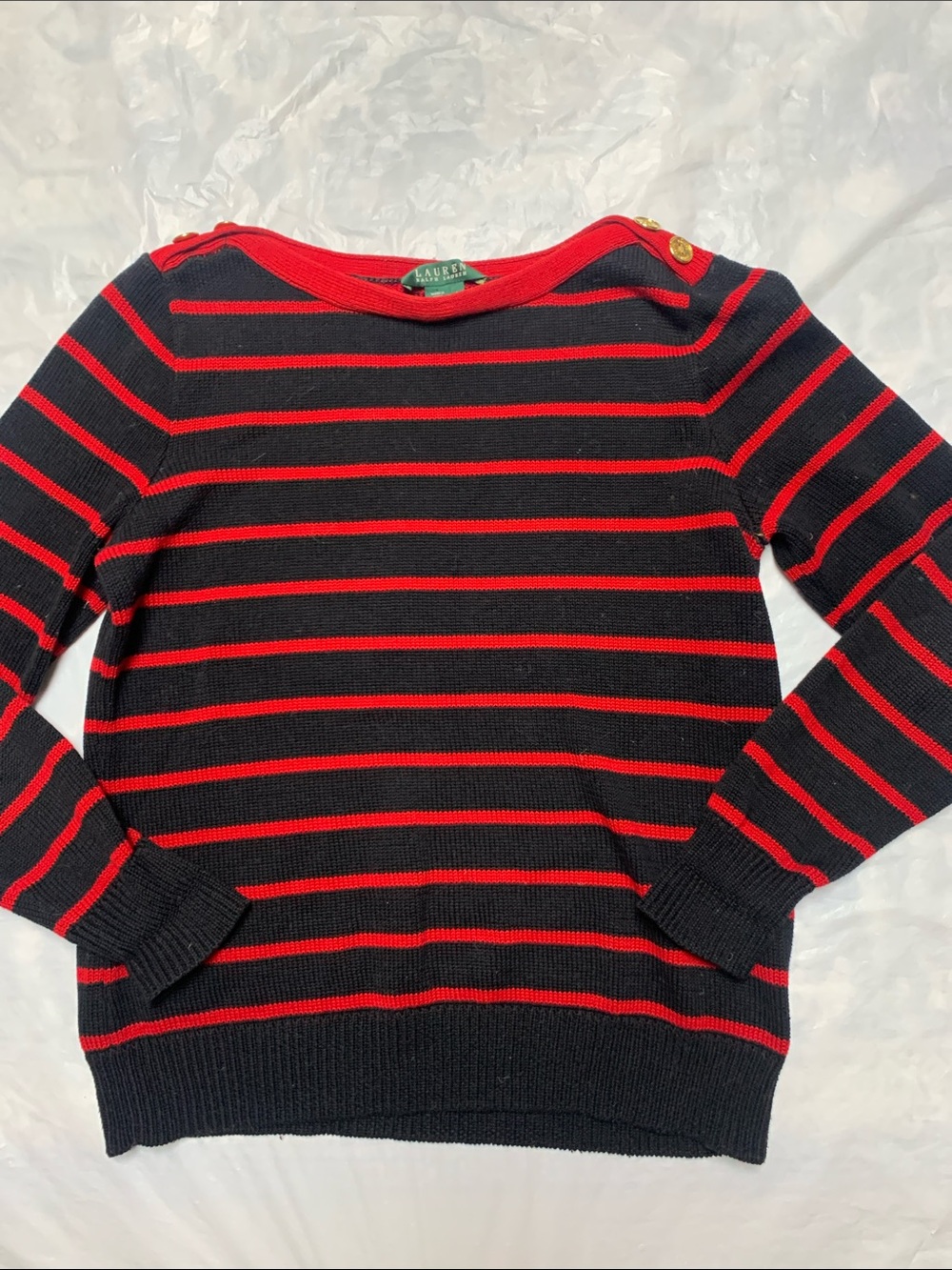 Lauren Ralph Lauren Red Blue Striped 100% Cotton Preppy Nautical Sweater Sz L